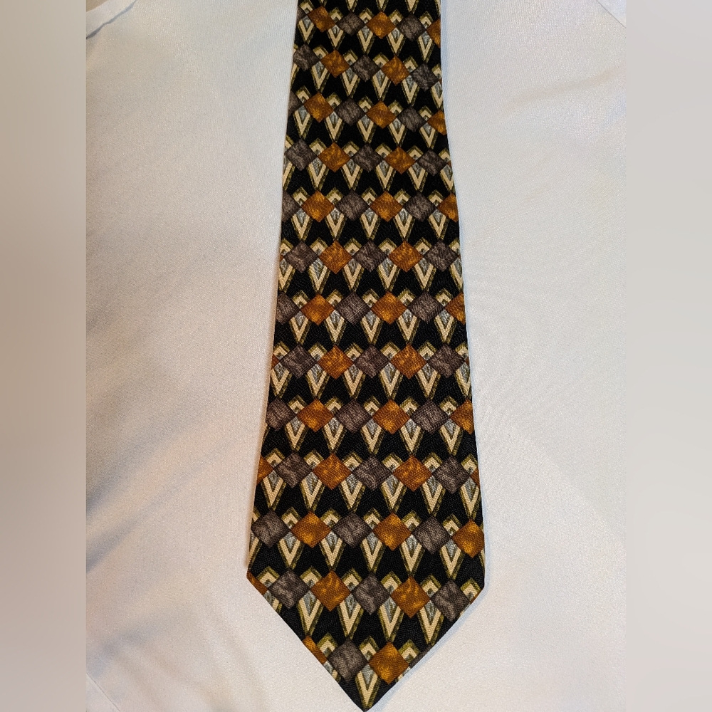 Fumagalli's Italia Tie Pure Silk Black Gold Geometric Necktie Hand made in Spain